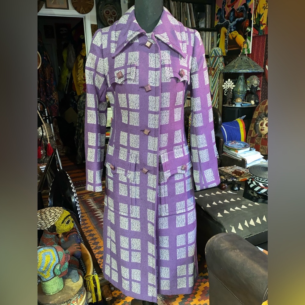AUTHENTIC VTG Purple💜’Window-Checkered’ Long Coat